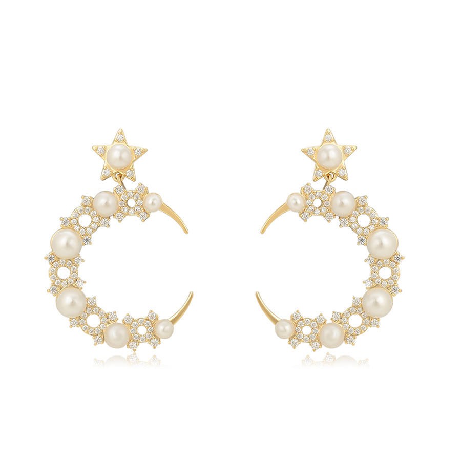 BLE-1917 xuping jewelry Elegant and fashionable C-shaped moon pendant 14K gold-plated star pearl earrings