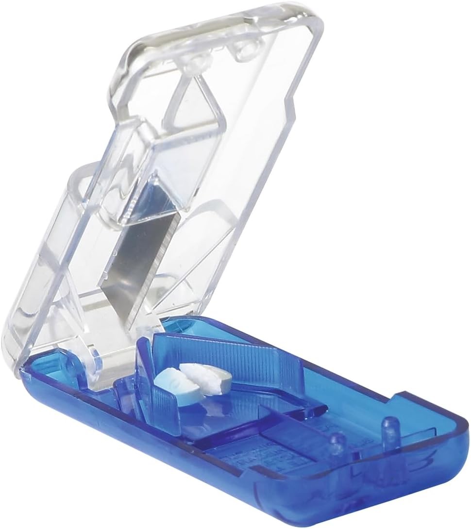 Ezy Dose Pill Cutter and Splitter with Dispenser, Cuts Pills, Vitamins, Tablets, Stainless Steel Blade, Travel Sized, Assorted Colors ,Cutter