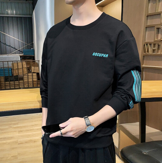 Fullcollar fortei sweater men's spring and autumn round neck fashion casual slim fitting long sleeved T-shirt Korean Pullover bottomed shirt men's coat KPR 2012 Black XL