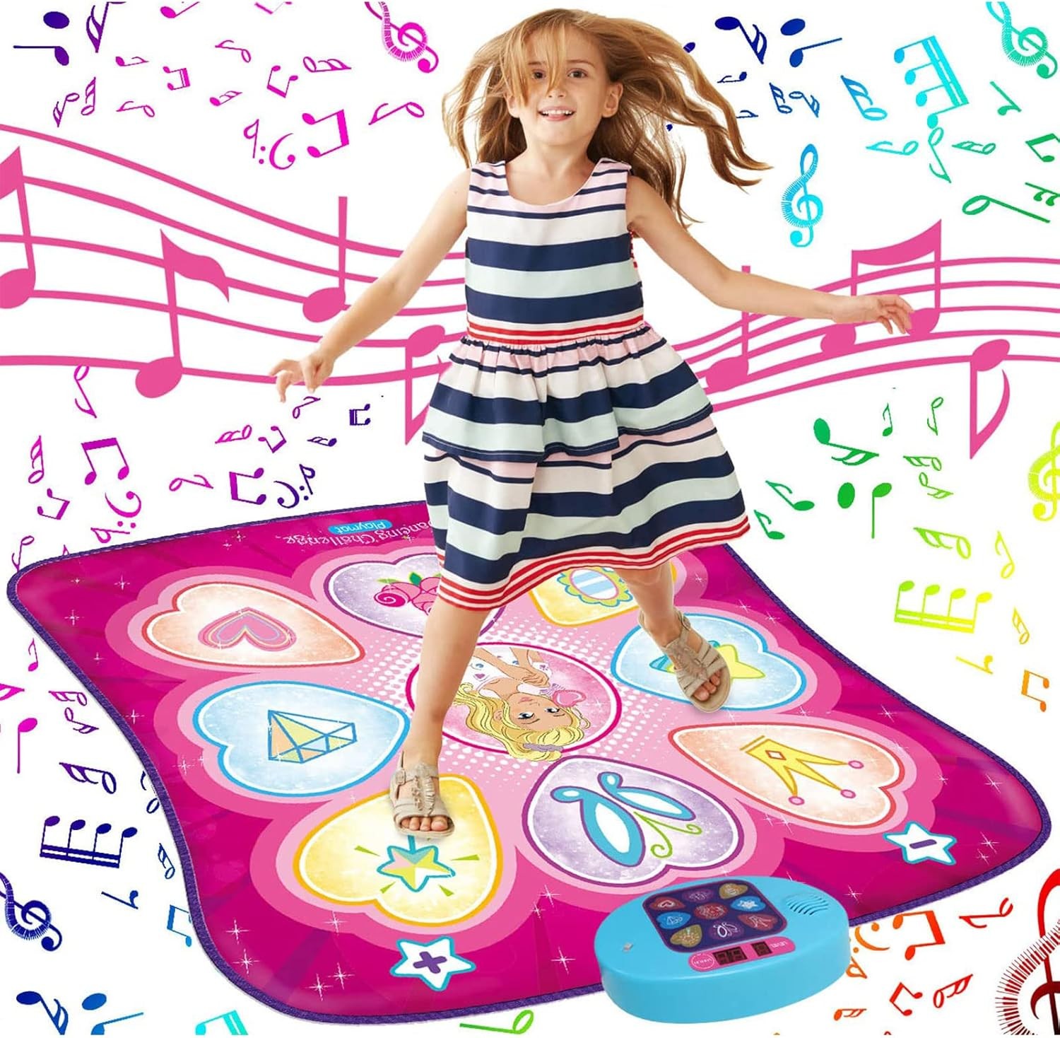 SUNLIN Dance Mat - Dance Mixer Rhythm Step Play Mat - Dance Game Toy Gift for Kids Girls Boys - Dance Pad with LED Lights, Adjustable Volume, Built-in Music, 3 Challenge Levels (3-12 Years Old)