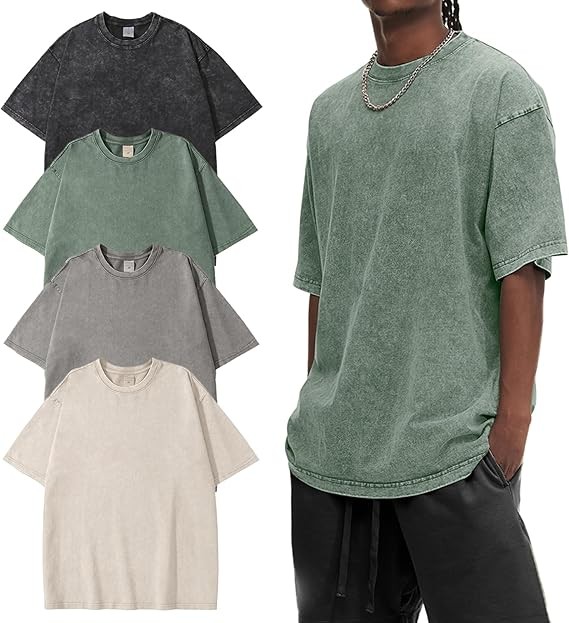 Eisctnd 4 Pack Men's Oversized T-Shirts Heavy Cotton Vintage Tee, Loose Fit Baggy Short Sleeve Casual Streetwear Unisex Tops