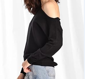 Minnie Rose Women's Long Sleeve Off Shoulder Cashmere Pullover Sweater .;'