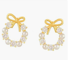 Pearl 18k Gold Pearl Earrings .(