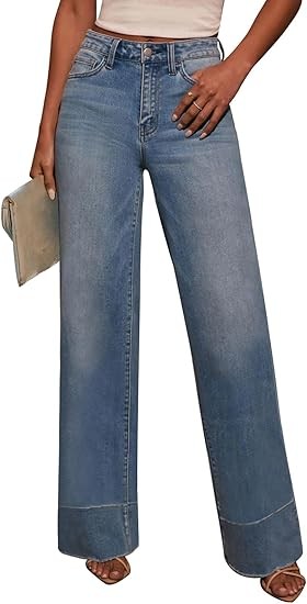 Jeans for Women Wide Leg High Waisted Trendy Strechy Straight Leg Loose Tummy Control Denim Pants with Pocket 2025