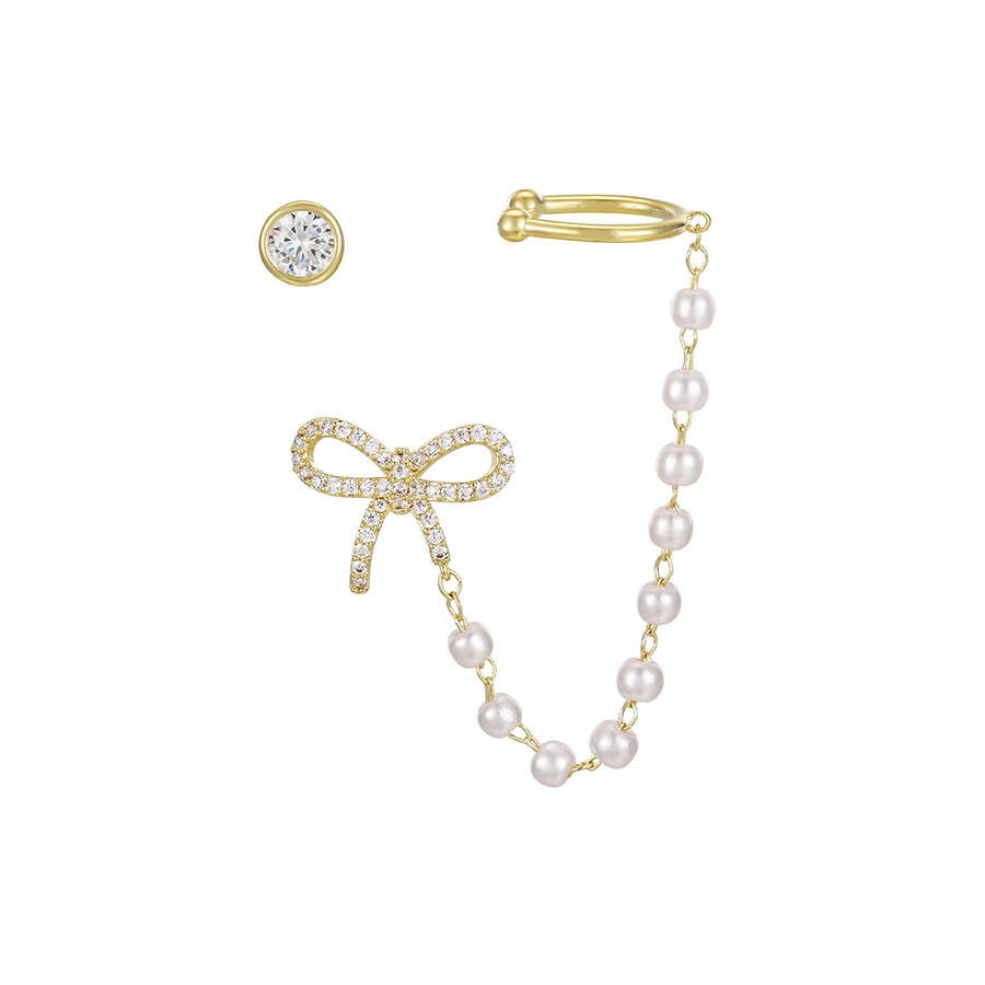 YMearring-556 xuping jewelry Royal charm elegant lady temperament pearl bow and ear clip 14K gold earrings