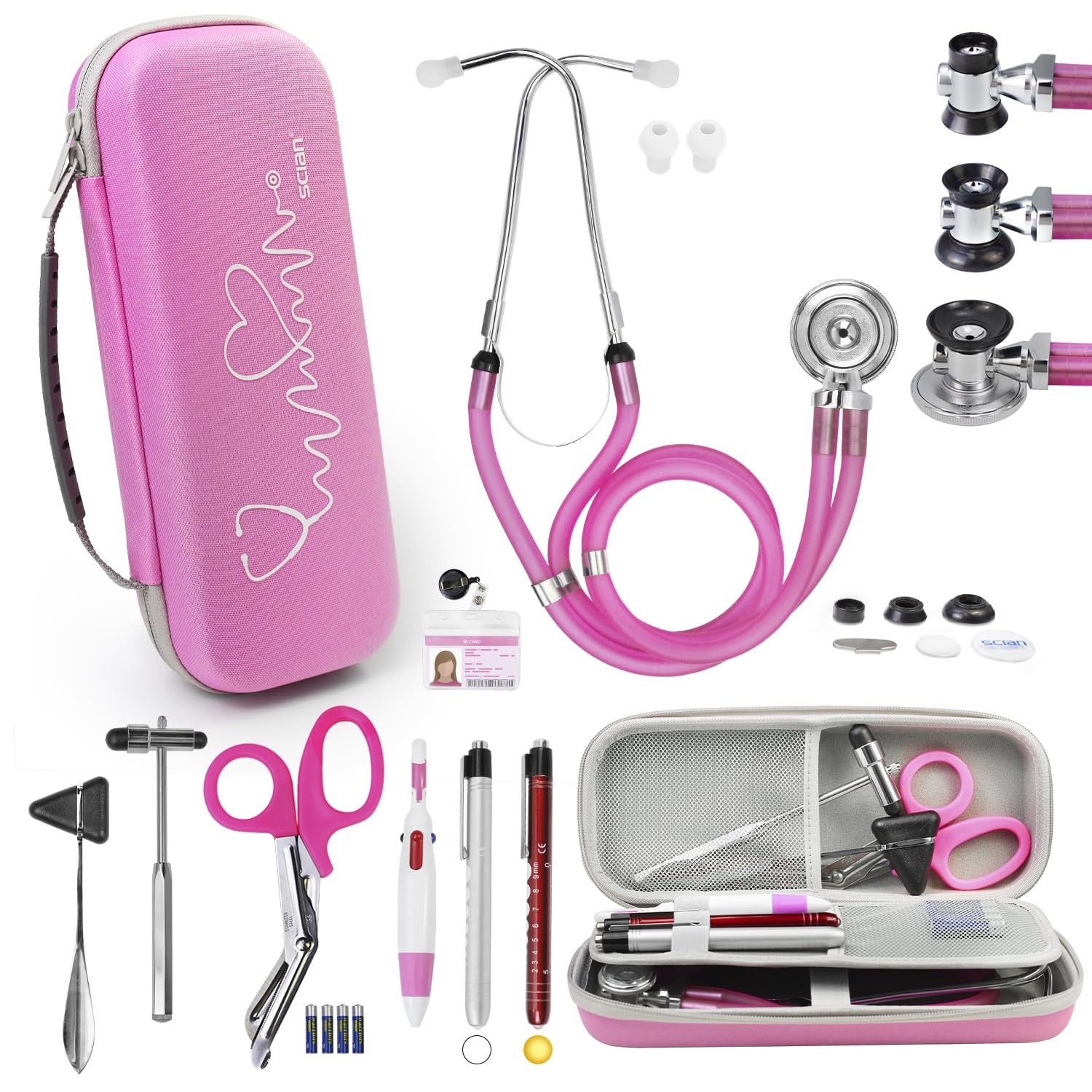 Scian 13 Pcs Stethoscope Case Kits, Supplies Inclued, Perfect Nurse Gift Stethoscope Holder for Nurse Medical Student, Pink Portable First Aid Kit Bag with Medical Scissor, Nurse Accessories for Work