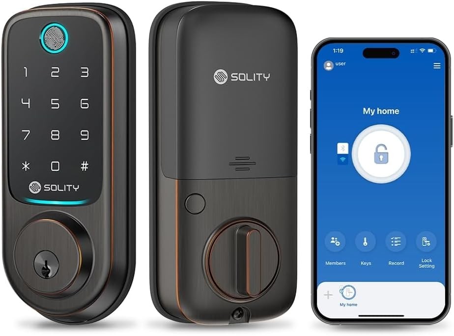 Solity No-Hub Smart Digital Door Lock, Designed in Korea, Keyless Entry, Wi-Fi, Remote Control, Touchscreen Keypad, Auto Lock, IP54 Waterproof GT10BK Biometric (GT10BK_ORB)