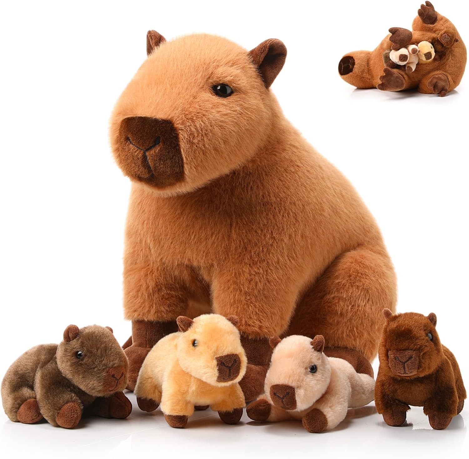 5 Pcs Capybara Stuffed Animals Capybara Plush Set Gift for Kids Mommy with 4 Cute Babies Inside Soft Stuffed Plushies for Boys Girls Birthday Party Favors(Dark Color)