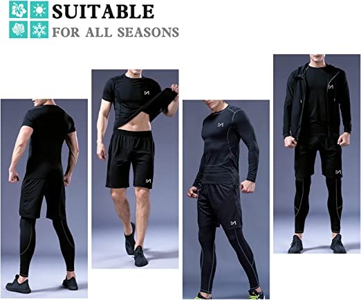 MEETYOO Men's 5pcs Compression Sets Pants Long Sleeve Shirt