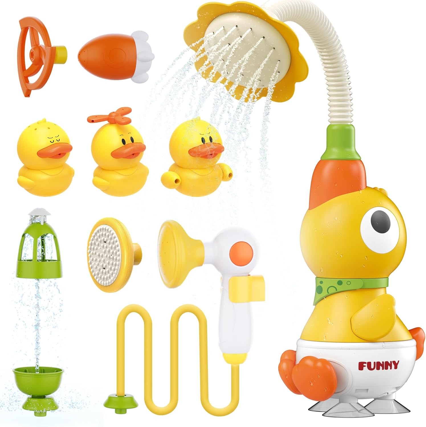 Toddler Bath Toys for Kids Ages 1-3, Baby Bath Shower Head for Bathtub Control The Fow Rinser with Adjustable Sprayer 3 Squirting Ducks and 4 Sprayer for Newborn Babies Baby Shower
