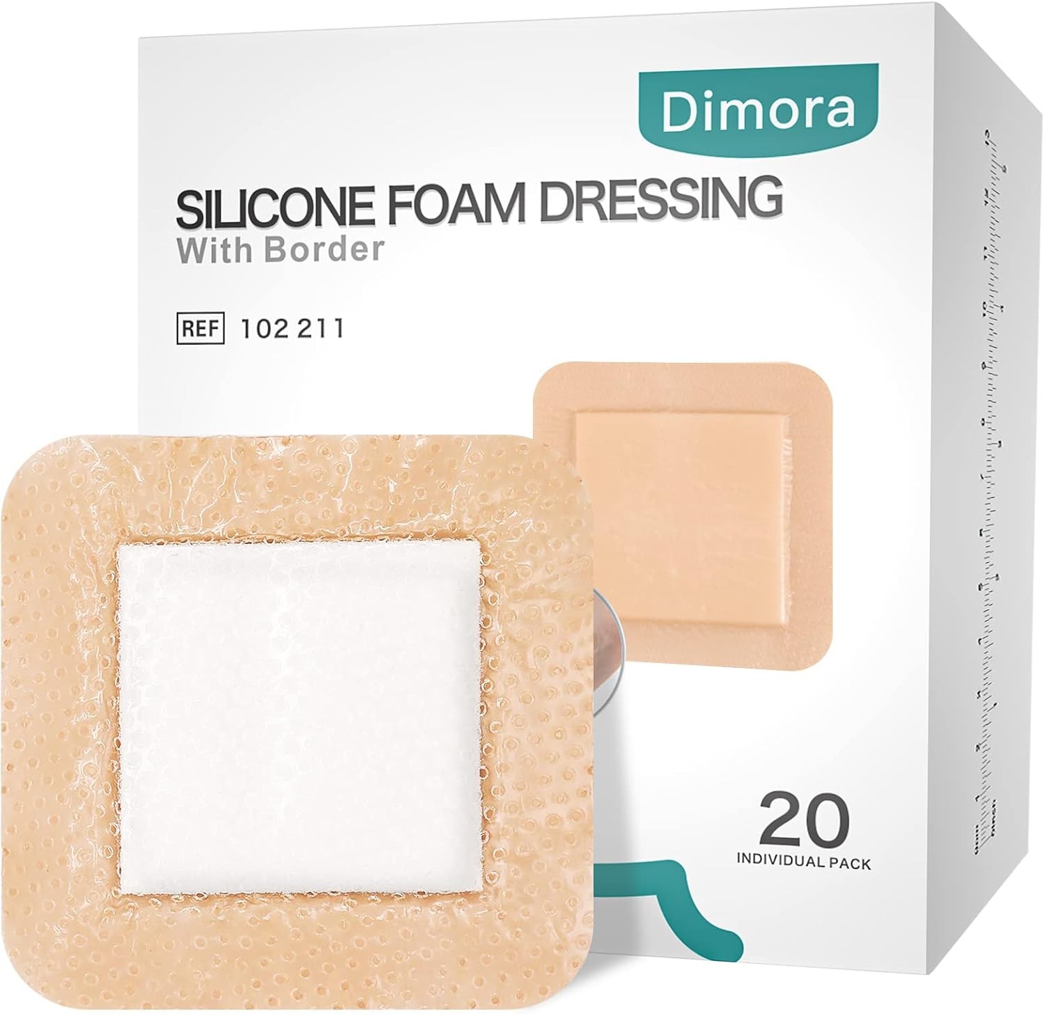 Dimora Silicone Foam Dressing with Border 20 Pack Adhesive 4"x4" Waterproof Wound Dressing Bandage for Wound Care