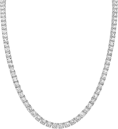 Bulova Jewelry Men's Black Rhodium Plated Sterling Silver Tennis Necklace inset with 5mm White Topaz Tennis Necklace, Length 22" Style:BVC1021-WSWTO