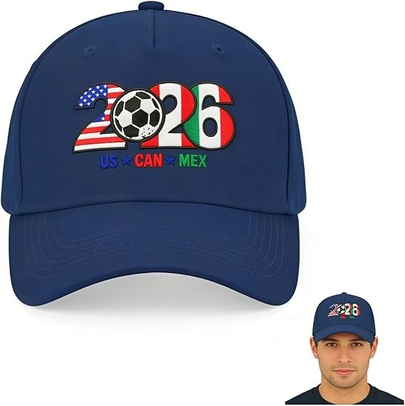 2026 Soccer Fan Cap – USA, CAN, MEX Host Countries Embroidered Baseball Hat, Adjustable Unisex Fit, Navy Blue – Breathable Cotton, for Soccer Supporters