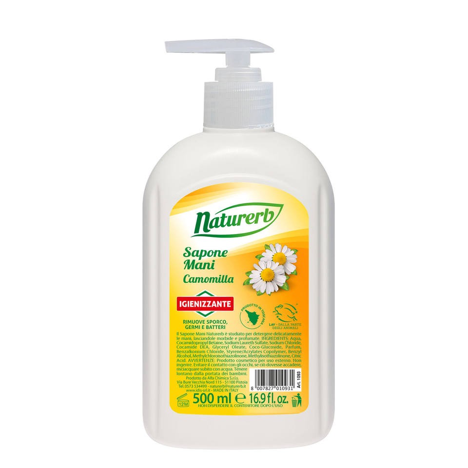 Hand soap Chamomile Sanitizer NATURERB 500ml Made in Italy OEM Priv Label