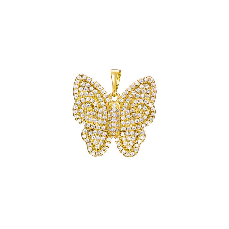 36093 xuping jewelry 24k gold color cubic zircons paved butterfly pendant for women