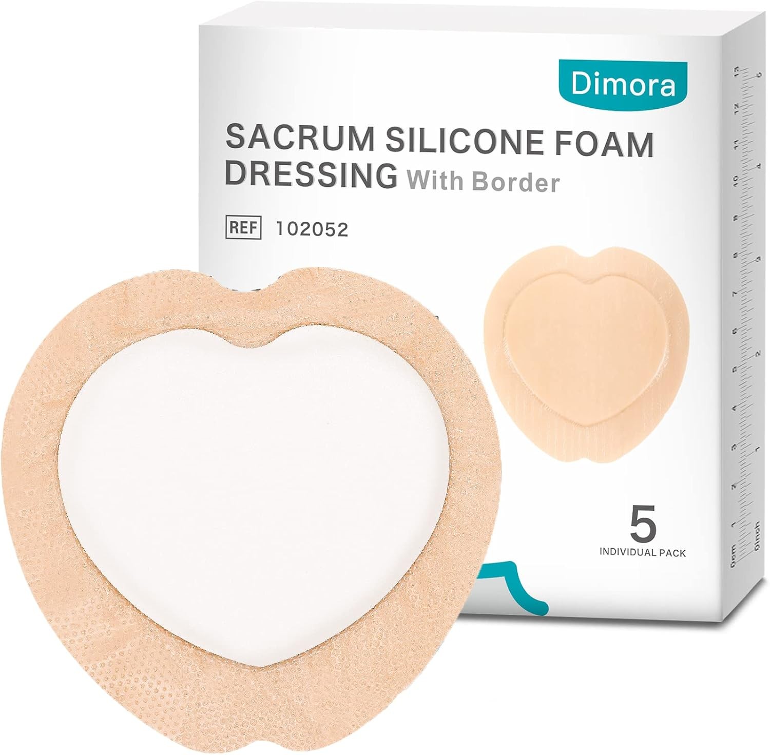Dimora Wound Dressing Sacrum Foam Bandages Silicone Adhesive Border 7.08"x7.08" Waterproof Sacral Pads Absorbent Breathable Bed Sore Pressure Dressing