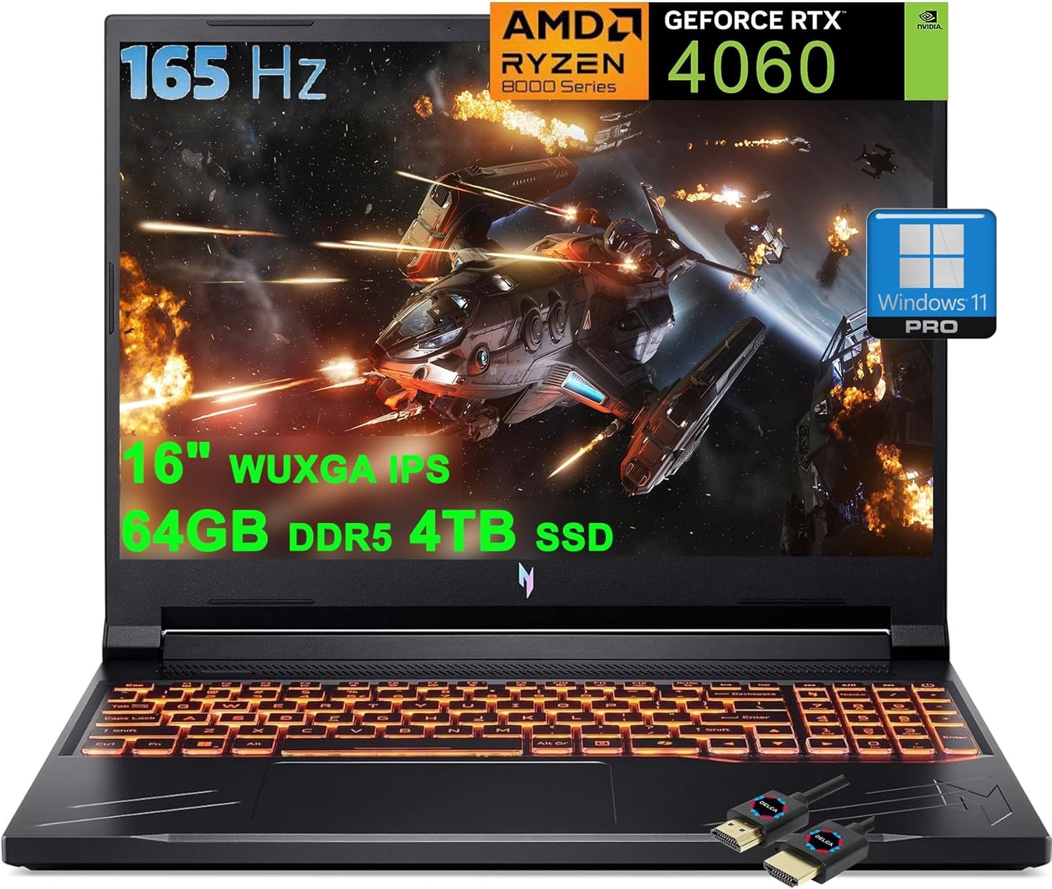 acer Nitro V 16 Gaming Laptop | 16" WUXGA IPS 165Hz | AMD Zen 4 8-Core Ryzen 7 8845HS (>i7-12700H) | 64GB DDR5 4TB SSD | GeForce RTX 4060 8GB | Backlit Win11Pro w/DLCA Accessory