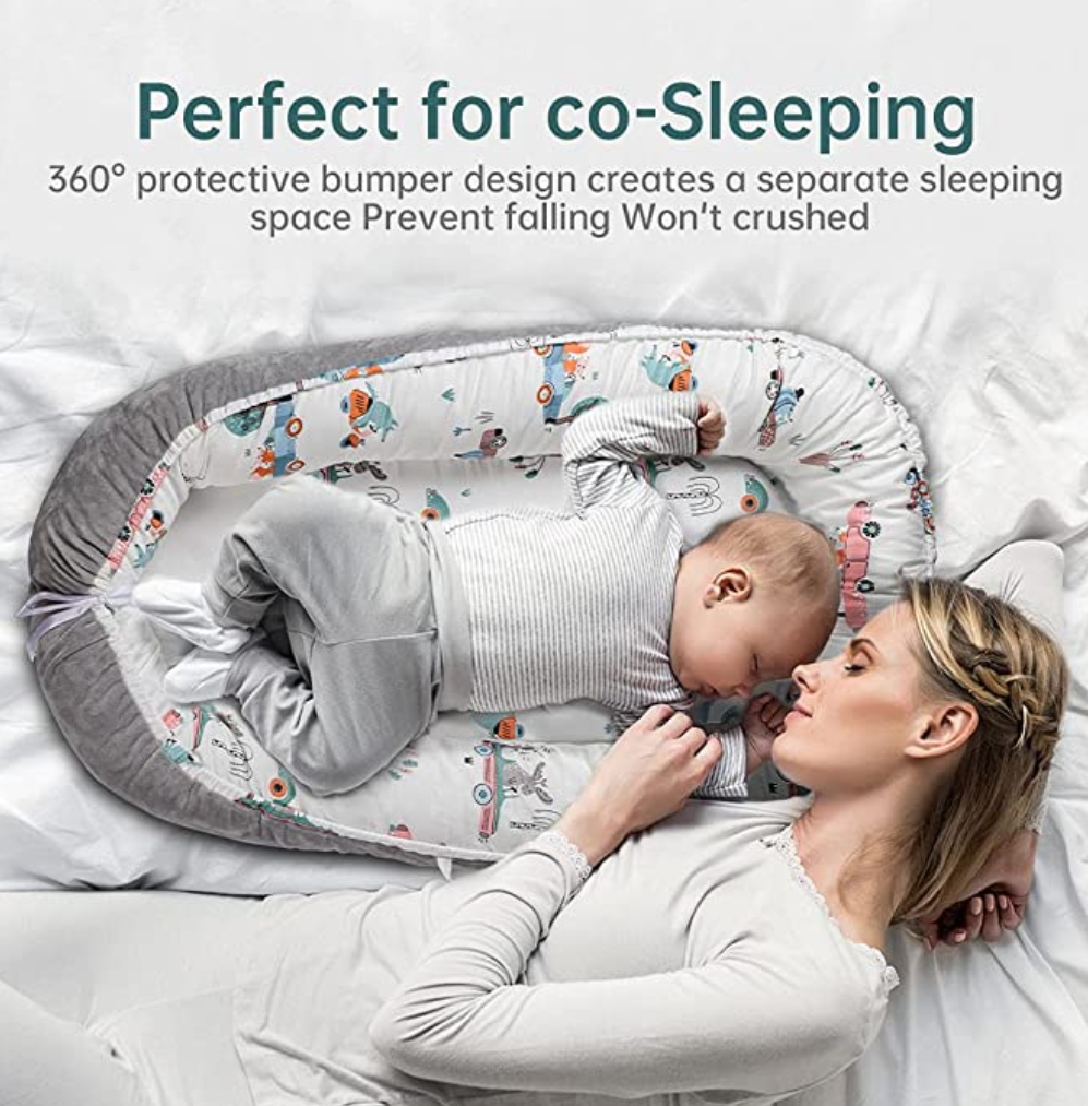 Fiboo Baby Lounger Baby Litter Cozy, 100% Soft and Breathable Newborn Recliner Portable Adjustable Double Sided Configuration Storage Bag Baby Crib Cradle Cradle Comfort Bed Travel Fit 0-12 Months Gre