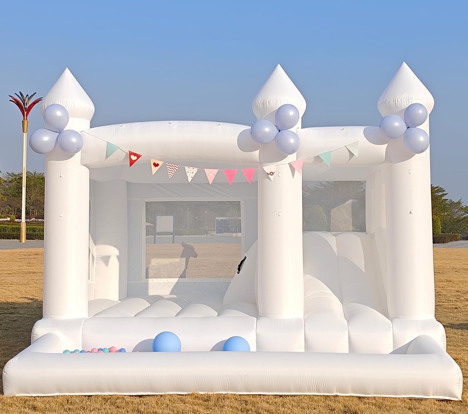 13FT White Bounce House Castle with Ball Pits and Slides Bounce House for Big Kids Thickening Oxford Inflatable Bounce House Inflatable Party Supplies/Holiday Decorations（Including Blower）