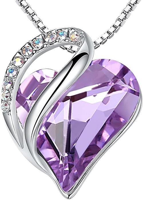 Leafael Necklaces for Women, Infinity Love Birthstone Heart Crystal Pendant, Birthday Jewelry Gifts for Her, Mom, and Wife, Silver Plated, 18 plus 2 inch Adjustable Chain