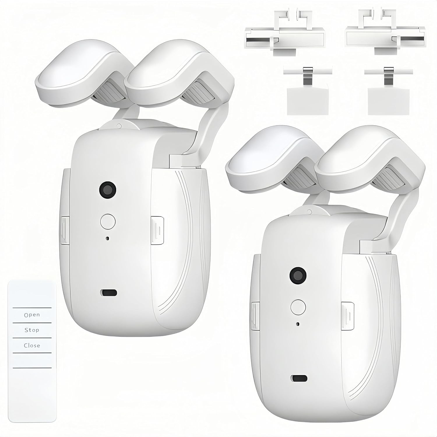 2PCS Automatic Curtain Opener, Smart Curtain Opener, Electric Curtain Opener and Closer with Remote Control for Roman Rod/I-Shaped/U-Shaped Curtain Tracks